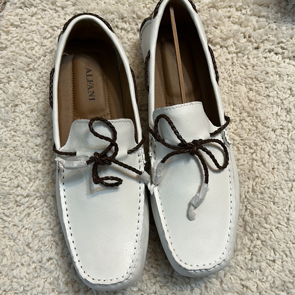 Alfani White Loafers with Brown Accents 10.5